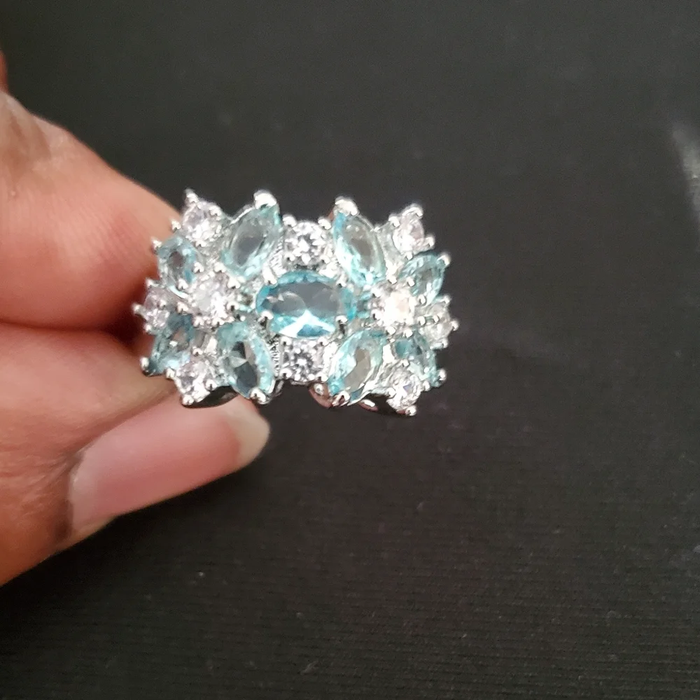 FREE Beautiful 925 Sterling Silver Sapphire & White Topaz Gemstones Ring - Picture 1 of 12